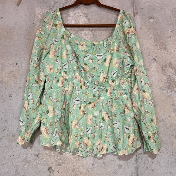 Torrid mint green yellow paisley floral smocked peasant blouse size 2x - Picture 5 of 9